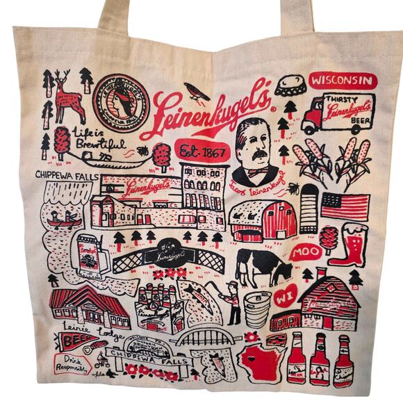 Leinenkugel's Beer Canvas Tote Bag Cream Red Black NEW Reusable bag Shopper Tote - Picture 2 of 3